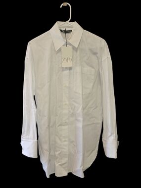 ZARA Men’s White Classic Button-Up Shirt Sz Xs